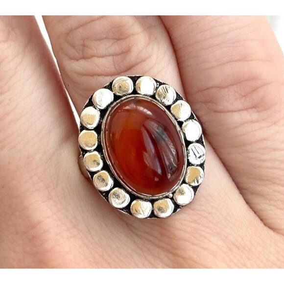 Baltic Amber Southwest Style Cabochon 925 Sterling Silver Vintage Ring - sz 7.25 - Picture 1 of 10